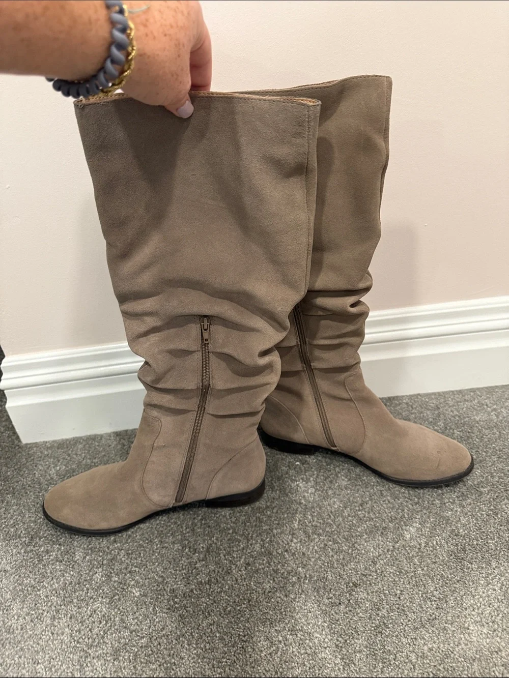 Steve madden Taupe Suede Knee-High Flat Boots - Women